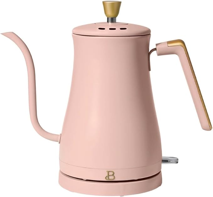 Beautiful Electric Gooseneck Kettle, 1 Liter, 1200W, Stainless Steel Interior, Fast Boil, Precision Pour Spout, Auto Shut-Off & Boil-Dry Protection (Pink)