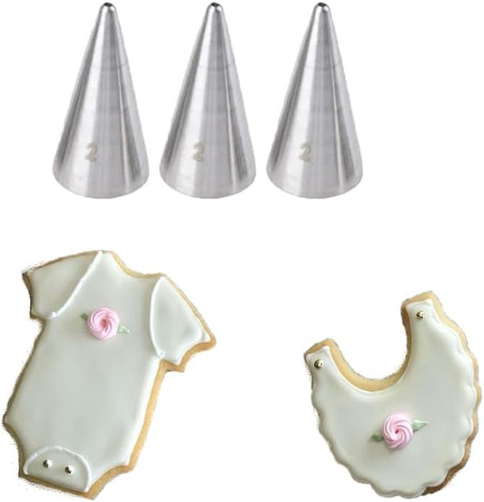 Round Cake Decorating Tip #2,Plain Icing Piping Tip #2 for Dots,Stringwork,Small Detail,3Pcs