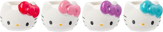 Silver Buffalo Sanrio Hello Kitty Different Color Bows 4 Pack Ceramic 3D Sculpted Mini Cup Set, Perfect as a Sugar, Cream, or Milk Set, 3.5 Ounces