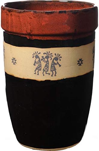 ALWAYS AZUL POTTERY 10 Inch Tall Trio Kokopelli Utensil Holder in Red on Black Glaze - Handmade Ceramic Pottery Utensil Holder - Kitchen Storage Container- Countertop Organizer for Large Cutlery