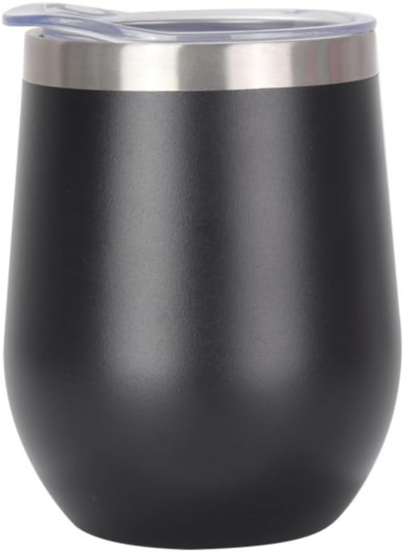 12 oz Stainless Steel Wine Tumbler Stemless Glasses with Lid, Double Wall Insulated Travel Mug Perfect for Wine, Coffee, Drinks, Champagne, Cocktails(Black)