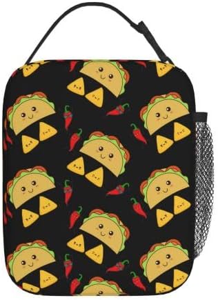 YETTA YANG Mexican Taco Chips Funny Cute Black Yellow Portable Lunch Bag Insulated Lunch Box Reusable Totes For Women Men Work Picnic Camping