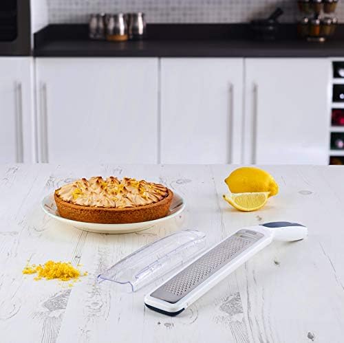 Zyliss E900033 Rasp Grater With Handle, Stainless Steel/Plastic, White, Grating Cheese/Garlic/Lemon Zester/Nutmeg/Parmesan/Ginger/Vegetable/Carrot/Chocolate, Dishwasher Safe, 5 Year Guarantee