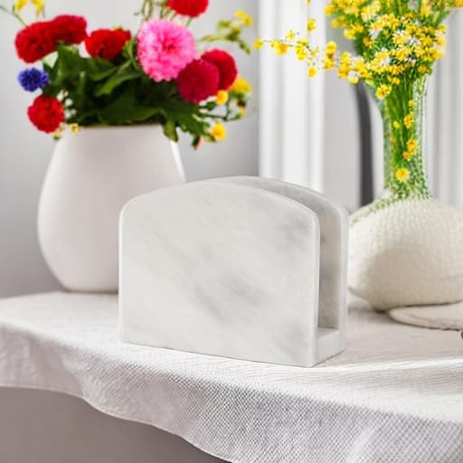Radicaln Marble Napkin Holder 5.5" Inch White Handmade Dining Table Napkins Holder - Simple Modern Home & Kitchen Paper Towel Holder Countertop For Home Decor