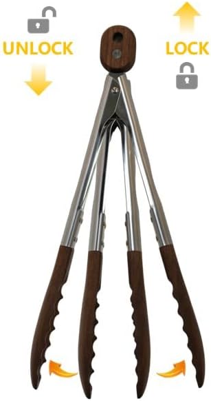 12 Inch Wooden Tip Cooking Tongs, Nonstick Safe Stainless Steel Kitchen Tongs for Salad Serving, Food Prep with Premium Branded Gift Box