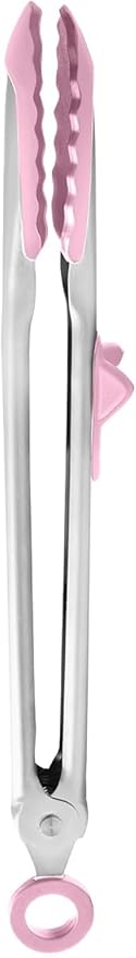 Tovolo Tongs With Silicone Tips Easy Grip 13" Long Kitchen Tongs Stainless Steel Handle For Cooking, Non Scratch Heat Resistant Locking Tongs Silicone Tipped Dishwasher Safe BPA Free, Pink Sorbet