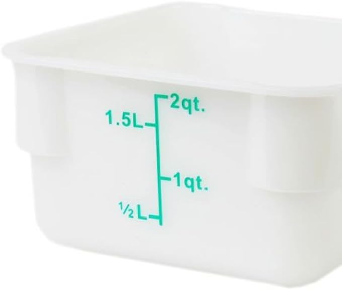TrueCraftware- 2 Quart White Square Food Storage Container Polypropylene- Commercial Reusable Food Container Canister with Measurement Markings for Meal Prep Pantry Kitchen