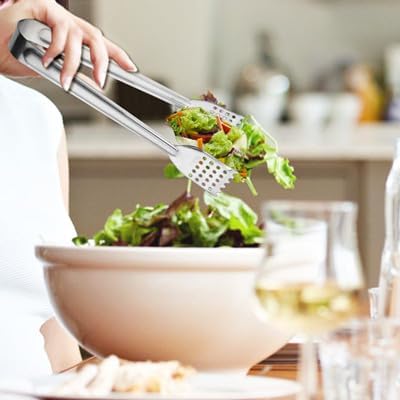 10 Pack Buffet Serving Tongs, 7-Inch Stainless Steel Mini Tongs with Serrated Tips, 0.2mm Thick, for Appetizers, Salad Bar, Desserts, Ice & Sugar, Dishwasher Safe (Silver)