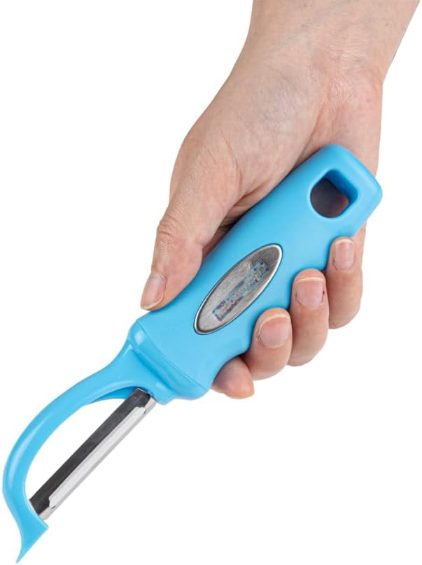 Restaurantware Comfy Grip 7.5 Inch Vegetable Peeler 1 Durable Potato Peeler - Sharp Swivel Blade Ambidextrous Handle Blue Stainless Steel Veggie Peeler Built-In Blemish Remover