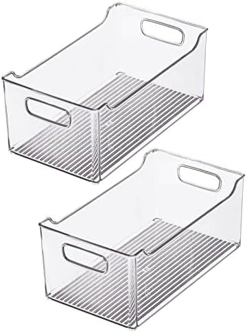 mDesign Modern Plastic Open Front Dip Storage Organizer Bin Basket with Built-In Handles for Kitchen Organizing, Fridge Shelf, Cubby, Cabinet, or Pantry Organization, Ligne Collection - 2 Pack - Clear