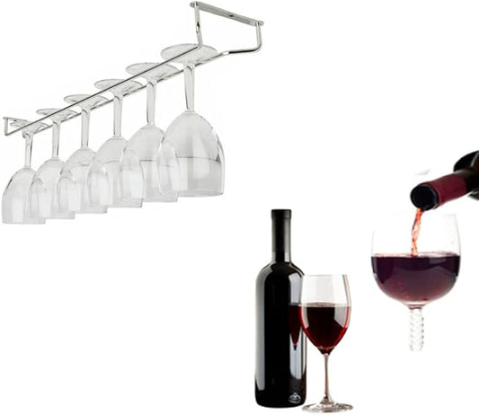Wine Glass Rack,Stainless Steel Chrome Finish Under Cabinet Hanging Stemware Holder with Screw For Kitchen/Bar/Restaurant (21.6"/55cm)