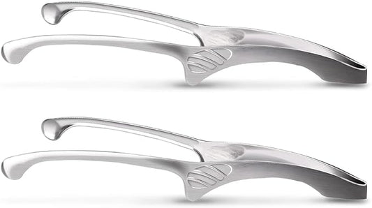 Kitchen Tongs for Cooking - 8 Inch 304 Stainless Steel Grill Tongs with Stand for Cooking Grilling Frying Serving, Food Grade Metal Salad Tongs, Set of 2