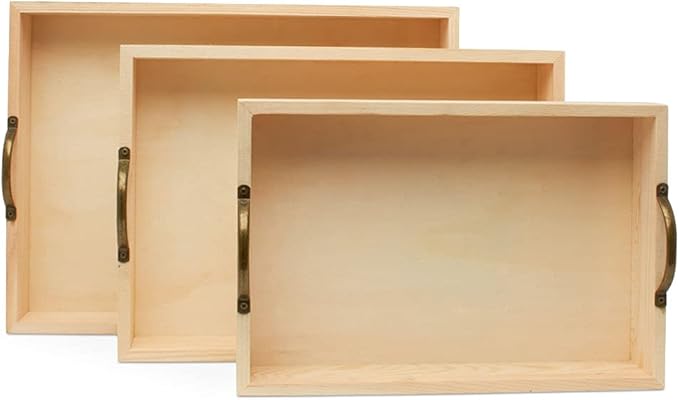 Unfinished Wood Nesting Serving Trays with Handles, 5 Sets of 3, Play Tray for Crafting, Resin, Organizing, & DIY Décor, by Woodpeckers