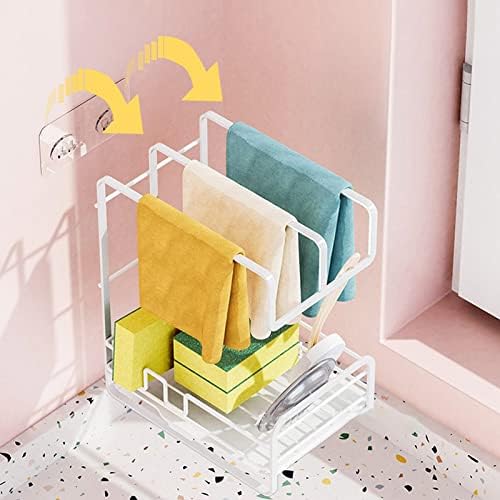 Thick Kitchen Wrought Iron Rag Rack Wall-Mounted Non-Perforated Countertop Rack Sink Sponge Drain Basket Rack Storage Rack (Color : Black) (Black)
