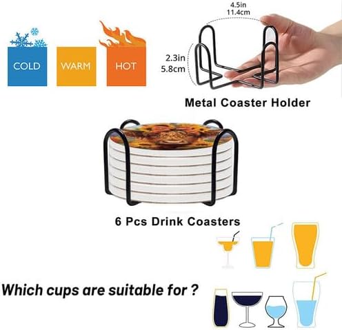 Highland Cow Coasters Set of 6, 4inch Coasters for Drinks Absorbent Stone with Holder Sunflower Decorations Ceramic Drink Coaster for Tabletop Protection, Coffee Table Decor for Home Decor