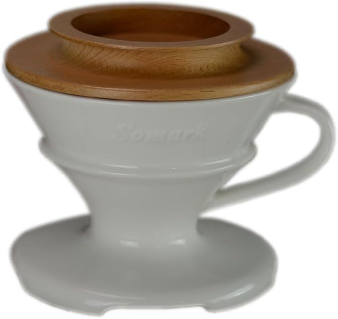 Pour Over Coffee Dripper Set V Shape #2 Ceramic Dripper + Dripping Tray (wood tray)