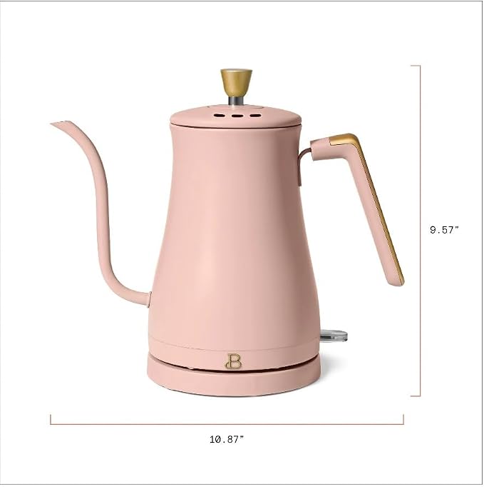 Beautiful Electric Gooseneck Kettle, 1 Liter, 1200W, Stainless Steel Interior, Fast Boil, Precision Pour Spout, Auto Shut-Off & Boil-Dry Protection (Pink)