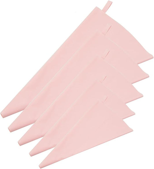 Silicone Pastry Bags, 5 Sizes Reusable Icing Piping Bags Baking Cookie Cake Decorating Bags (10"+12"+14"+16"+18"), 5 PCS Icing Cream Frosting Bags,DIY Kitchen Tool,Pink