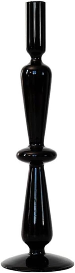 Colorful Glass Candle Holder Transparent Flower Vase Candlestick Holder Wedding Home Decor, B-Black