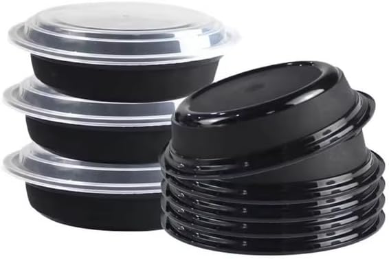 32oz Disposable Black Meal Prep/Bento Box with Clear Dome Lids - Round Plastic Meal Containers - Leak Proof and Reusable Box : Perfect For Salad, Meal Prep and Fruits : Set of 30