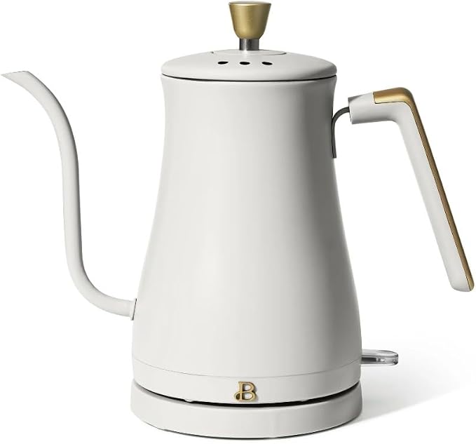Beautiful Electric Gooseneck Kettle, 1 Liter, 1200W, Stainless Steel Interior, Fast Boil, Precision Pour Spout, Auto Shut-Off & Boil-Dry Protection (White)