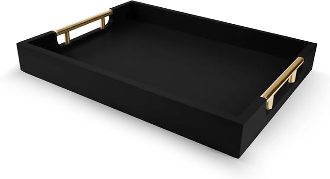 Wooden Decorative Coffee Table Tray, 16" Matte Finish Serving Tray with Handles for Ottoman, Living Room, Perfume, Vanity Dresser Organizer (Carbon Black)