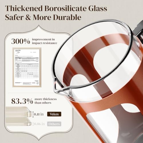 Veken French Press Coffee Maker,No Plastic Touching Cafe,34oz 1L Cafetera,Heat Resistant Thickened Borosilicate Glass Stainless Steel Brewer,Pot for Kitchen,Travel,Camping,Tea,Gifts,Copper (Pack of 2)