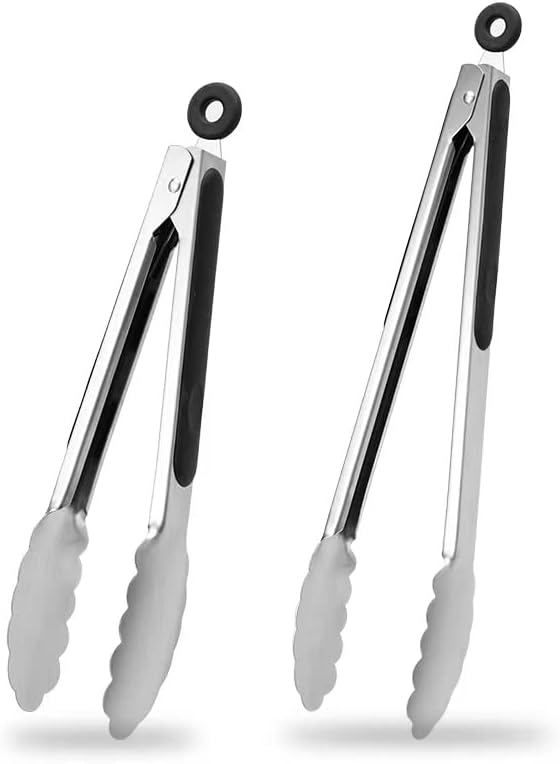 9 & 12 Inch Kitchen Tongs, Stainless Steel Metal Tongs Cooking Tongs, for Cooking Barbecue, BBQ Grilling, Buffet Serving (9"+12") | For Cooking/Serving/Grilling | Heat-Resistant | Dishwasher Safe