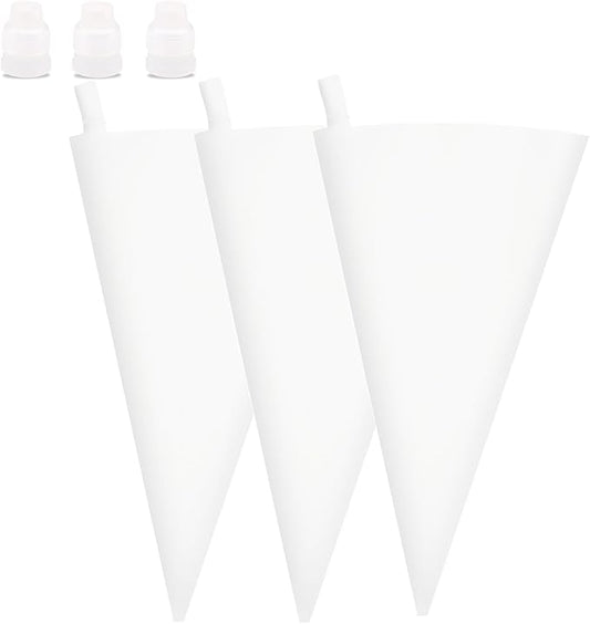 18 Inches Reusable Icing Bags 3-Pack Silicone Piping Bags, Large Pastry Bags Cake Decorating Icing Piping Bags, Baking Dessert Piping Bag with 3 Icing Couplers for Standard Tips, Translucent