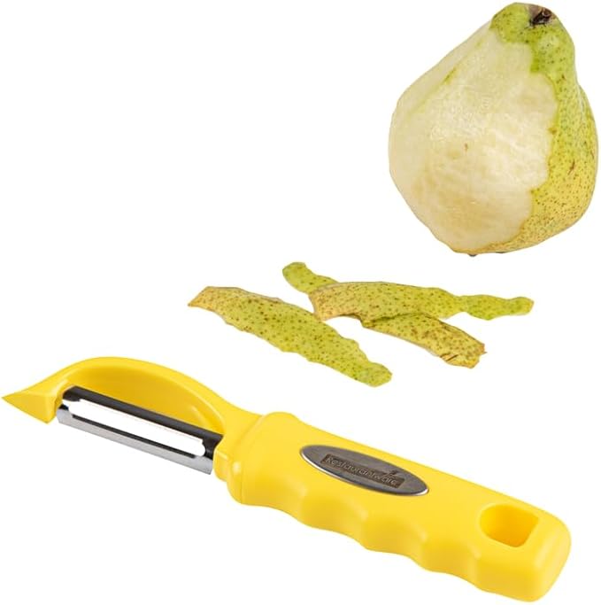 Restaurantware Comfy Grip 7.5 Inch Vegetable Peeler 1 Durable Potato Peeler - Sharp Swivel Blade Ambidextrous Handle Yellow Stainless Steel Veggie Peeler Built-In Blemish Remover