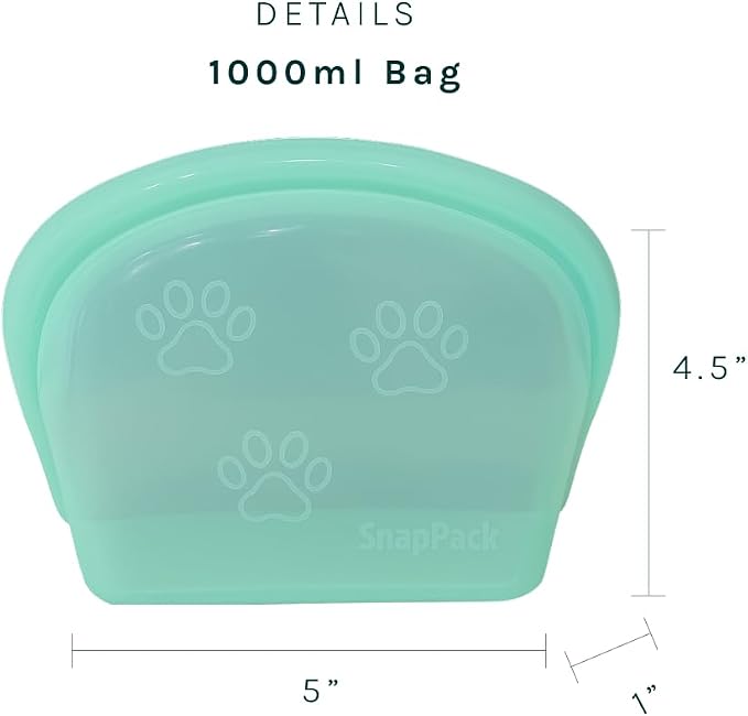 MODERN-X SnapPack Premium Silicone Reusable Pet Storage Stand-Up Bags, Pet Duo Set, Microwave, Dishwasher, Oven and Freezer Safe, BPA Free, Leak-free, and Eco-friendly (Single - Teal 1000ml)