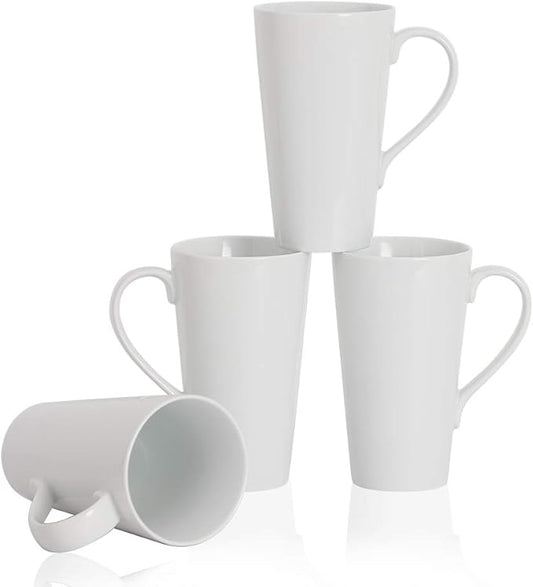 Buyajuju Large Coffee Mugs Set, 16 OZ Tall Coffee Cups with Handle, White Coffee Mugs Set of 4 for Coffee, Tea, Cocoa, Latte, Milk