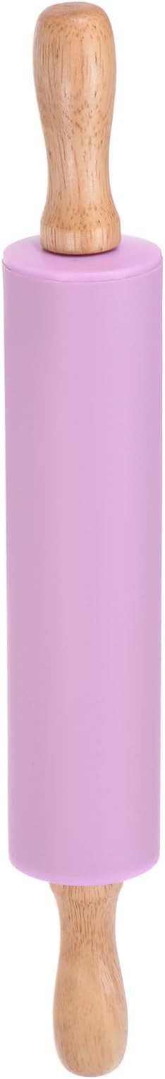 HARFINGTON Silicone Rolling Pins for Baking 12.2 Inch Non-Stick Silicone Surface Wooden Handle Rolling Pin Small Roller Playdough Rolling Pins for Fondant Kitchen Dough Pizza, Purple