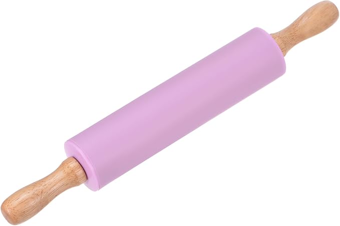 HARFINGTON Silicone Rolling Pins for Baking 12.2 Inch Non-Stick Silicone Surface Wooden Handle Rolling Pin Small Roller Playdough Rolling Pins for Fondant Kitchen Dough Pizza, Purple