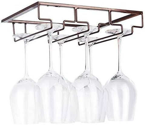 FOMANSH Wine Glass Rack - Under Cabinet Stemware Wine Glass Holder Glasses Storage Hanger Metal Organizer for Bar Kitchen Brown