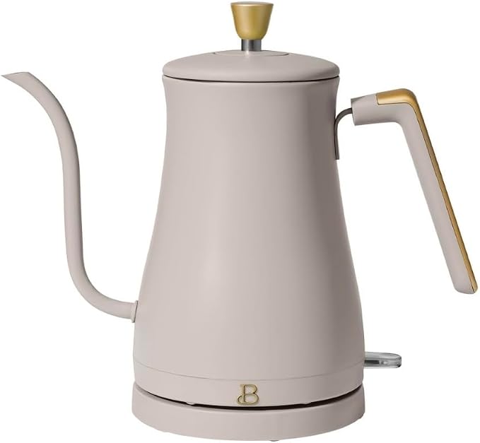 Beautiful Electric Gooseneck Kettle, 1 Liter, 1200W, Stainless Steel Interior, Fast Boil, Precision Pour Spout, Auto Shut-Off & Boil-Dry Protection (Beige)