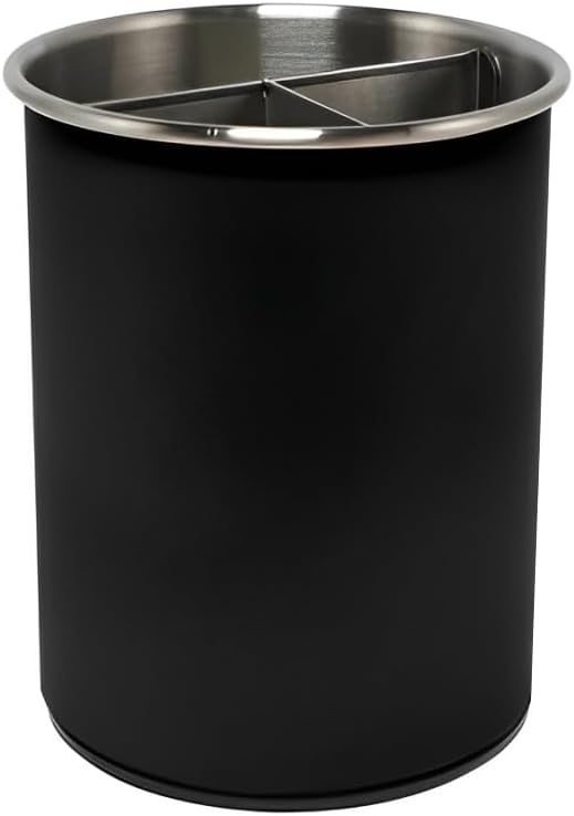 Stainless Utensil Holder 360° Rotating 6.5X5.25 Inch Utensil Crocks for Kitchen Counter with Removable Divider Black