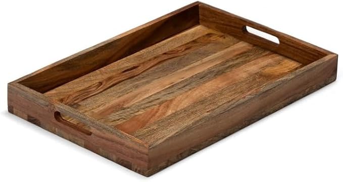 Acacia and Mango Wood Serving Tray, 14 x 10 Inches, Brown, 1.5