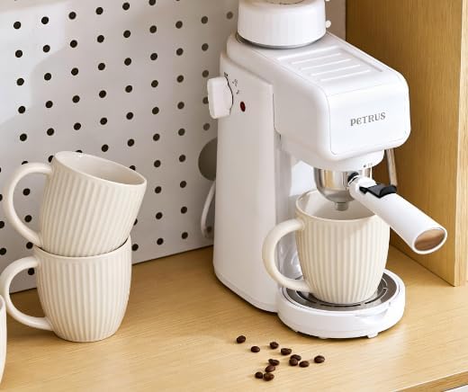 Embossed Ceramic Coffee Mug Set of 4-14 oz Vertical Striped Texture Tea Cups, White Porcelain Mugs with Large Handle for Latte, Cappuccino, Milk, Microwave & Dishwasher Safe