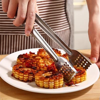10 Pack Buffet Serving Tongs, 7-Inch Stainless Steel Mini Tongs with Serrated Tips, 0.2mm Thick, for Appetizers, Salad Bar, Desserts, Ice & Sugar, Dishwasher Safe (Silver)
