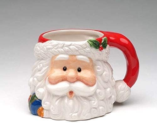 Fine Ceramic Christmas Holidays Mr. & Mrs. Santa Claus Mugs Set of 2 (2 Pieces Set), 5-3/4' L, White, Grey, Red
