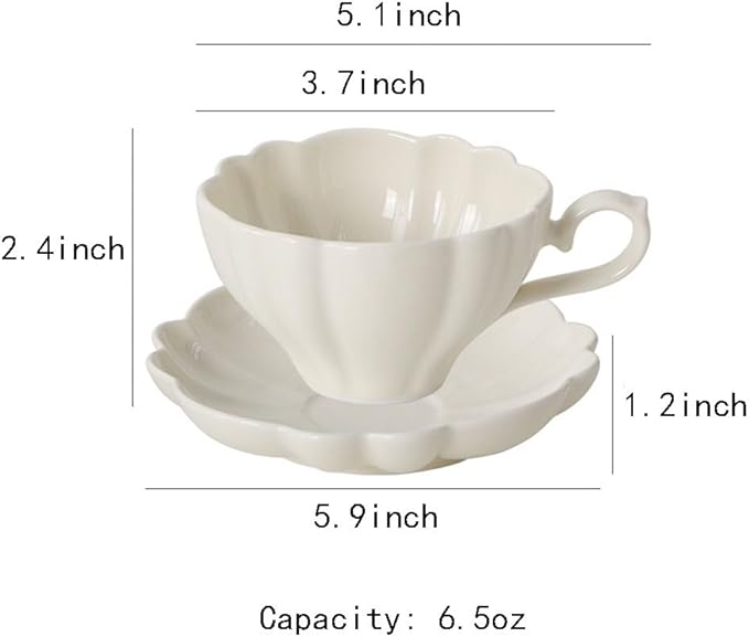 Flower Shaped Ceramic Coffee Cup Teacup with Saucer, Set of 2-Green