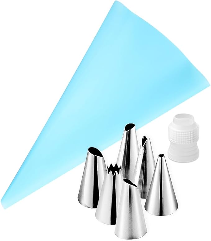 Dr.Pedi 8 Pieces Piping Bags and Tips Set 6 Icing Tips Icing Piping Nozzles Set Frosting Bags Ties Cupcake Decorating Kit Cupcake Pastry Tool