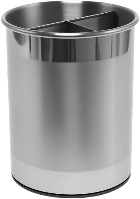 Stainless Utensil Holder 360° Rotating 6.5X5.25 Inch Utensil Crocks for Kitchen Counter with Removable Divider Bright