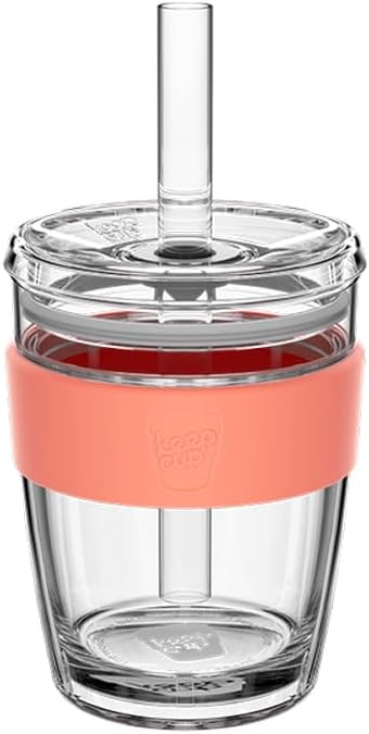 KeepCup Cold Cup - Longplay Double wall Glass Ice Coffee Tumbler with Lid and Straw - 12oz (340ml) - Californian Shrimp