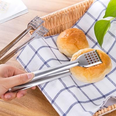 10 Pack Buffet Serving Tongs, 7-Inch Stainless Steel Mini Tongs with Serrated Tips, 0.2mm Thick, for Appetizers, Salad Bar, Desserts, Ice & Sugar, Dishwasher Safe (Silver)