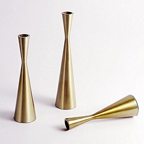 Set of 3 Brass Gold Metal Taper Candle Holders Candlestick Holders, Vintage & Modern Decorative Centerpiece Candlestick Holders for Table Mantel Wedding Housewarming (Brass Golden, S+M+L/Set)