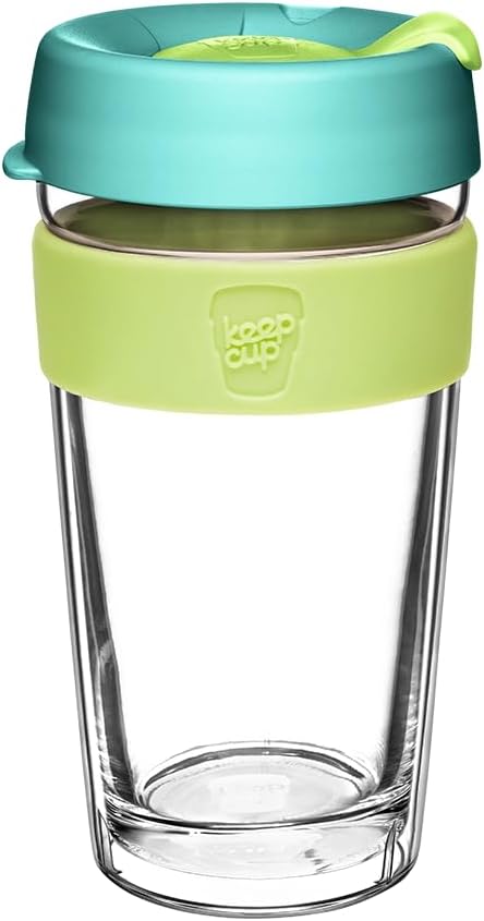 KeepCup Longplay - Reusable Coffee Cup, Double Wall Glass with Removable sleeve and splashproof sipper lid - 16oz/454ml - Matcha