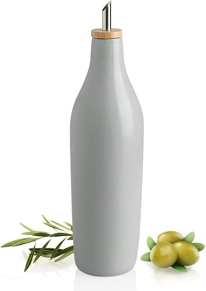 Sweejar Matte Ceramic Olive Oil Dispenser Bottle with Spout, 17 Oz Oil Dispenser for Kitchen Counter, Opaque Oil Cruet for EVOO, Vinegar, Avocado Oil Container for Cooking, Pack of 1 (Gray)