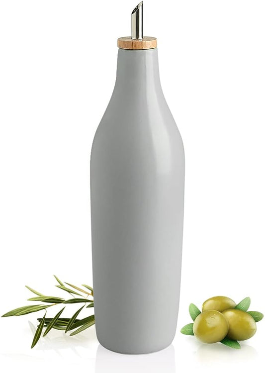Sweejar Matte Ceramic Olive Oil Dispenser Bottle with Spout, 17 Oz Oil Dispenser for Kitchen Counter, Opaque Oil Cruet for EVOO, Vinegar, Avocado Oil Container for Cooking, Pack of 1 (Gray)